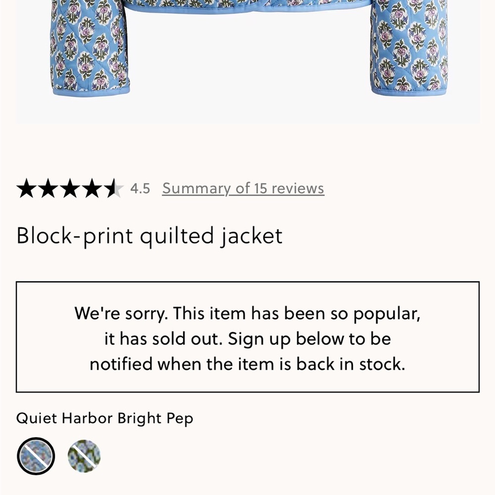 J. Crew Factory Block Print Quilted Jacket in  Quiet Harbor Bright Pep - Picture 11 of 11
